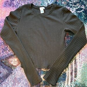 Bozzolo Ribbed Small Long Sleeve Top - solid olive green color EUC